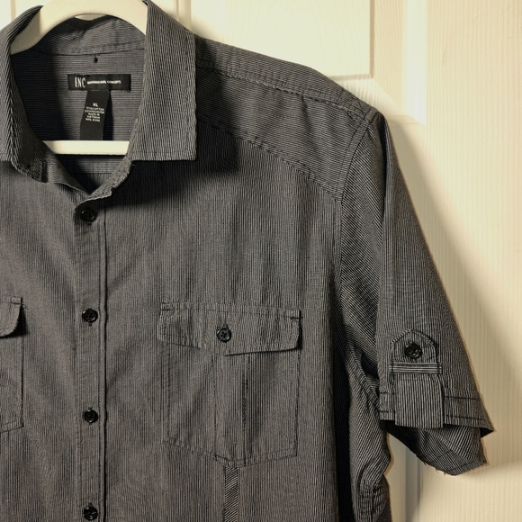 INC International Concepts GRAY/BLACK PINSTRIPE Button Down XL MOD PUNK EMO Y2K - Picture 4 of 16